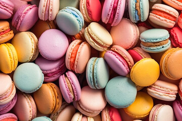 Fototapeta na wymiar colorful french macaroons, top view, created with generative ai