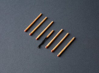 Conceptual photo with burning matches. Burnout, depression, business concept