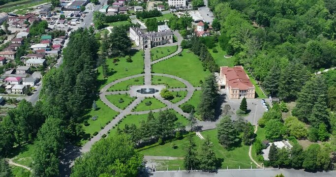Aerial view of Dadiani Palace in the center of Zugdidi city. Georgia