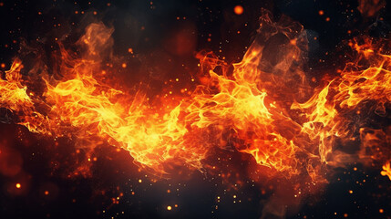 Fototapeta na wymiar awesome fire flames on dark background, generative ai