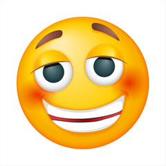 Cheerful vector emoji on white background. Vector smiling emoji. Smiling yellow face. Happy. Cute emoticon.	
