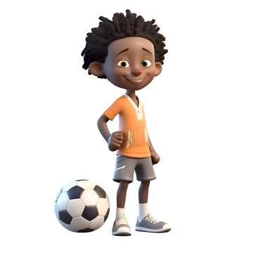 3D Illustration of a Little Boy with a soccer ball.