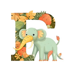 Alphabet letter B with cute elephant and autumn leaves. Lettering can be used for greeting cards. invitations. announcements