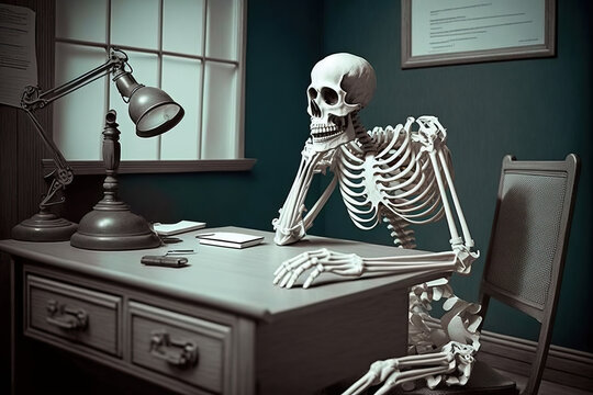 Ai generated illustration Skeletons sitting and waiting for business