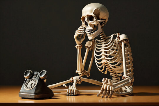 Ai generated illustration Skeletons sitting and waiting for business