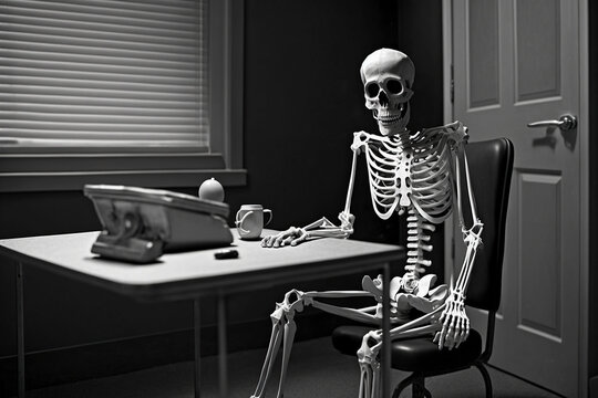 Ai generated illustration Skeletons sitting and waiting for business