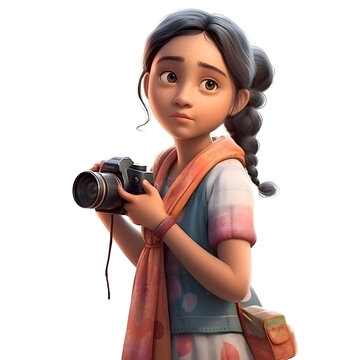 3d rendering of a cute girl with a camera in her hand