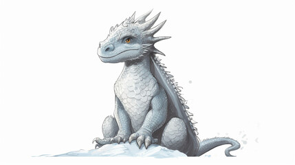 Naklejka premium White background with a solitary dragon. Generative AI