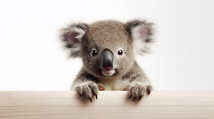 Adorable koala placed against a white backdrop. Generative AI