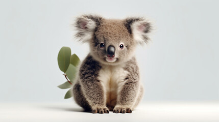 Adorable koala placed against a white backdrop. Generative AI