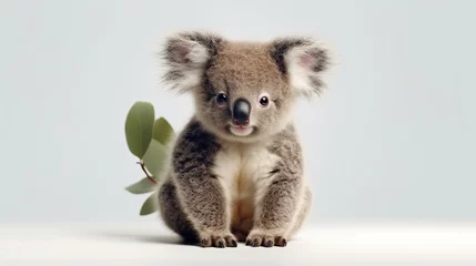 Zelfklevend Fotobehang Adorable koala placed against a white backdrop. Generative AI © Julia