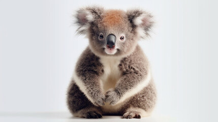 Naklejka premium Adorable koala standing alone against a white backdrop. Generative AI