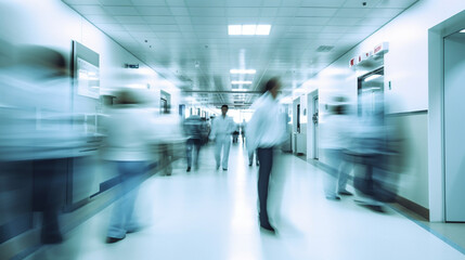 Fototapeta premium Blurred movement in the emergency room of a hospital. Generative AI