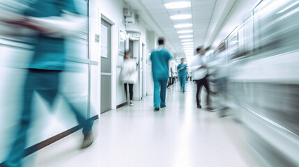Blurred movement in the emergency room of a hospital. Generative AI