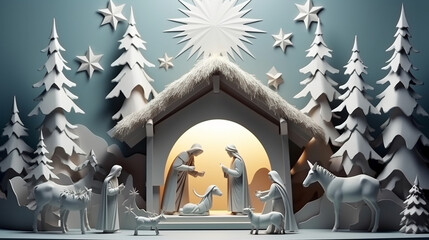 Christian Christmas Nativity scene concept. Generative AI