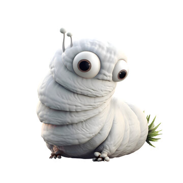 3d rendering of a white caterpillar on a white background.