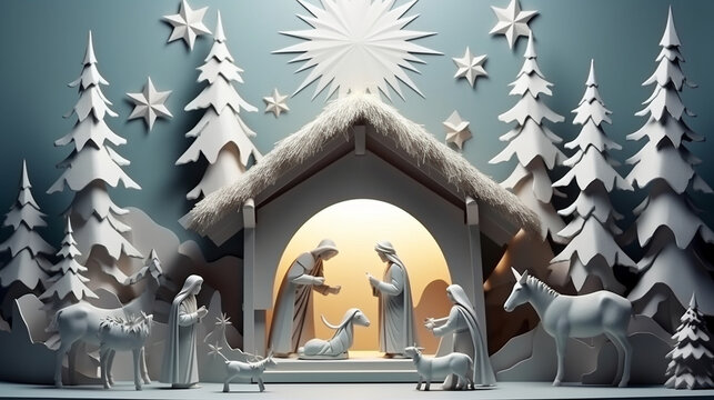 Christian Christmas Nativity scene concept. Generative AI