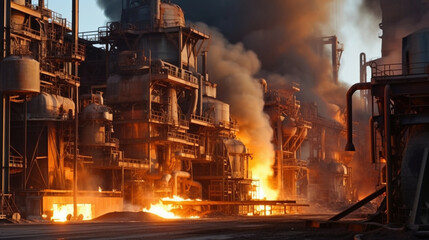 A steel factory containing liquefied metal. Generative AI