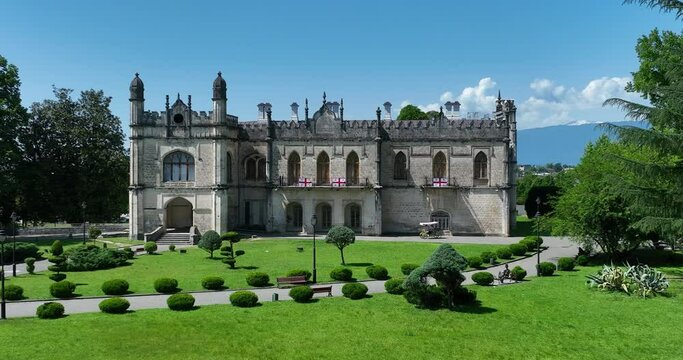 Aerial view of Dadiani Palace in the center of Zugdidi city. Georgia