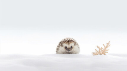 Lonely hedgehog in a pristine white setting. Generative AI