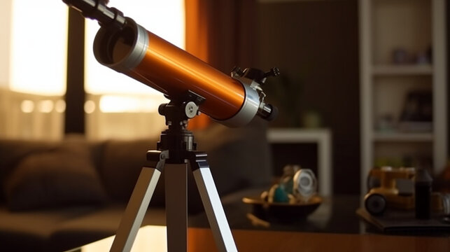 Close-up of an amateur telescope in the room. Generative AI