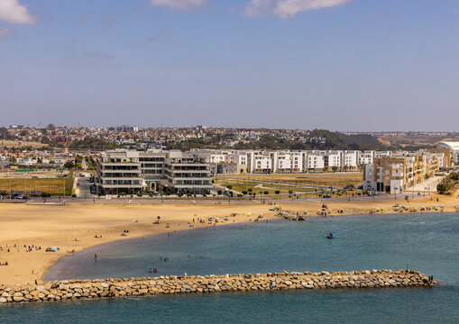 View of the coast of the wild Atlantic Ocean seen from the Kasbah of the Udayas in the Moroccan capital Rabat