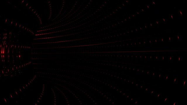 Endless Red Tunnel like a Spider Web with Sparkling Lights 3d render. Movement Through Time Vortex Vj Loop. Disco animation for nightclub or Dj set