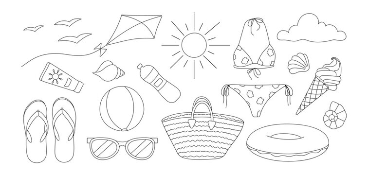 Summer doodles. Black and white image. Vector graphics.
