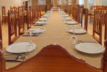 Restaurant table prepared for banquet