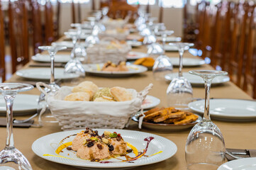 Restaurant table prepared for banquet