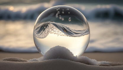 Obraz premium transparent crystal ball on the beach. generative AI 