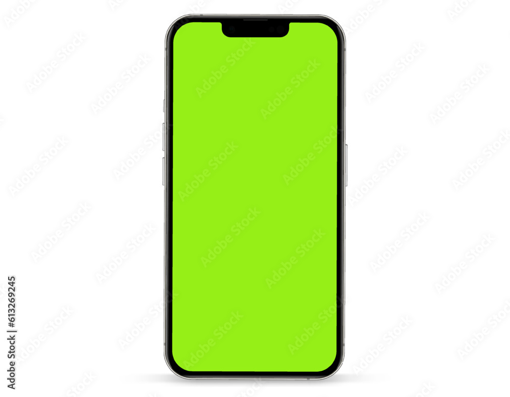 Poster 3D realistic high quality smartphone mockup with isolated background. Smart phone mockup collection. Device front view. 3D mobile phone with shadow on white background.