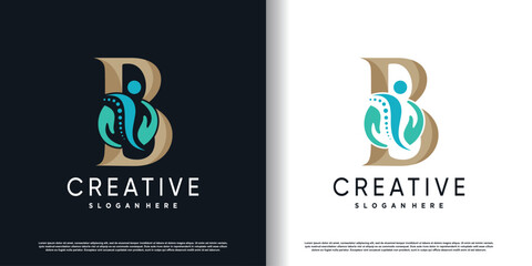 chiropractic logo design vector with initial B concept premium vector