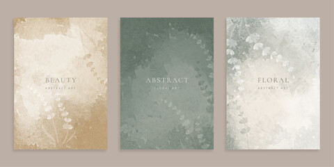 Rustic floral postcard templates. Watercolor abstract art design for cover, greeting card, invitation, poster, wall art.
