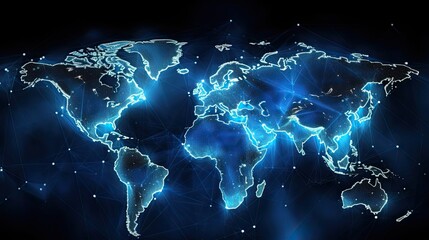 Abstract Global Technology: Iconic Blue Lines on a Black Background for Business Communication and Data Connections Across Europa, the World, and Beyond. Generative AI
