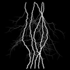 5 Cloud to Ground Lightnings on a Black Background