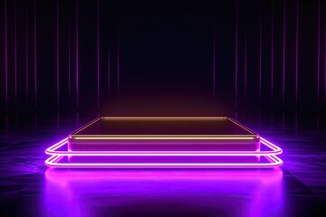 Luxury Purple Neon Scene with Gold Showcase and Lighted Platform â€“ a Perfect Setting for Product Celebration. Generative AI