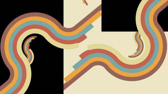  animation of retro lines in old vintage colors pallete. 1960 or 1970 stripe background with black parts