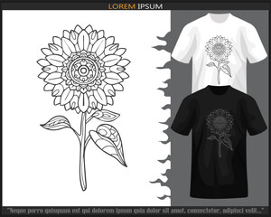 sunflower mandala arts isolated on black and white t-shirt.
