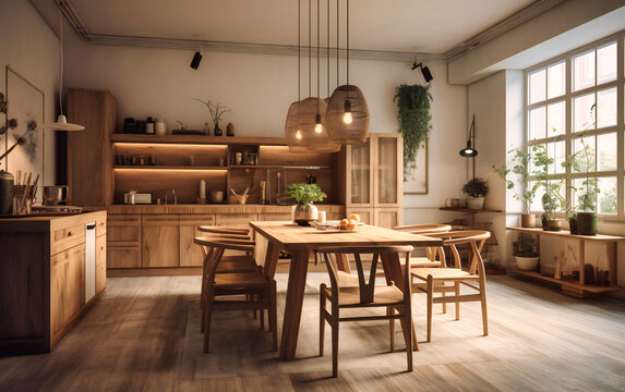 an image of a kitchen and dining area in a modern design