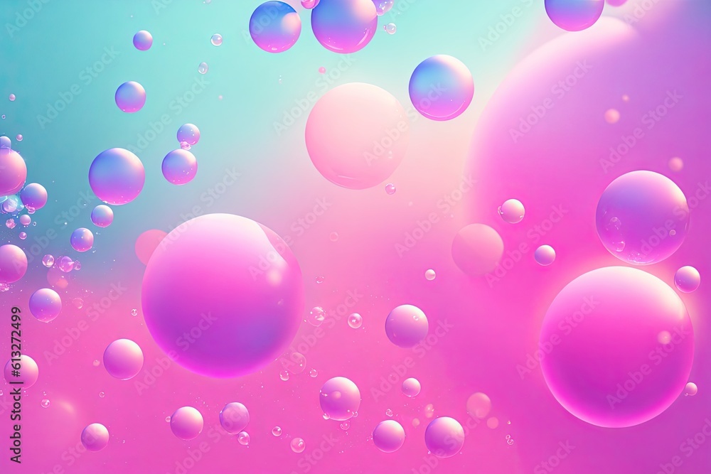 Poster 3d illustration. shiny balls with different size on pink color background. abstract background conce