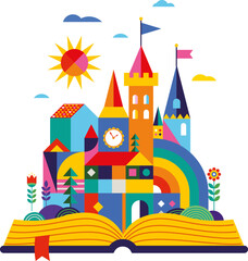 Fairy tale castle with open book