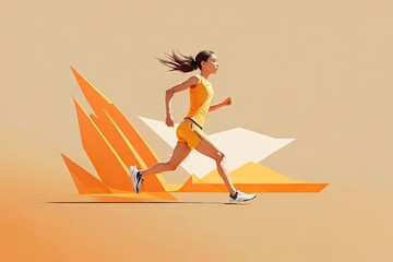 girl runner goes in for sports minimalistic style illustration, running life style concept ai generative