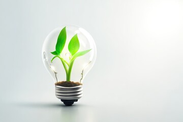 Green eco friendly lightbulb on white background ai generative