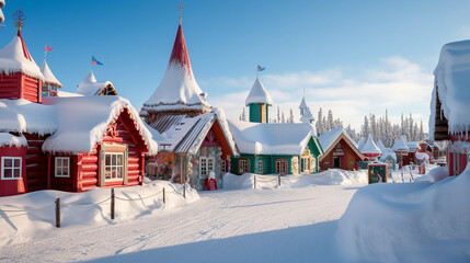 View of a Christmas village covered in snow, North pole, Santa's Village, AI-Generated image, KI, Poster, Postcard