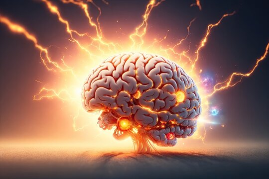Creativity concept with a brain exploding in colors ai generative