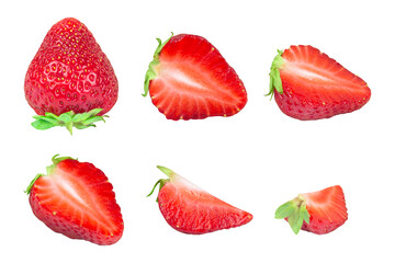 strawberries, ripe strawberries are cut into different pieces isolated from the background