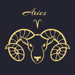 Aries zodiac sign. Symbol and icon of astrology horoscope. Vector illustrations