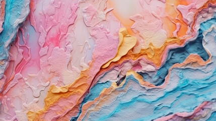 Abstract pastel shabby cliff texture background, colorful surface of stone of mountain with cracks and holes, multi colored of cloud, backdrop for mock up, with Generative Ai.