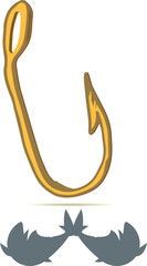 Golden fishing hook, clip art empty fishing hook trap, golden tackle hook hang for fishing sport